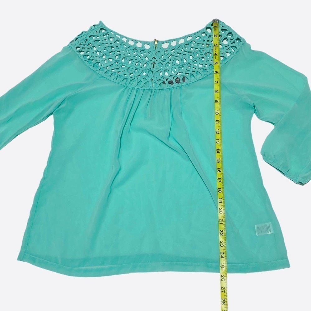 UMGEE Chiffon Crochet Turquoise Blouse Size Large - Picture 3 of 11